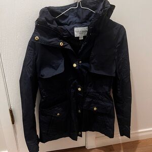 Cole Haan Navy Hooded Rain Jacket with Gold Hardware